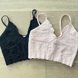 Lace Knit Bralette  - Black and Light Pink